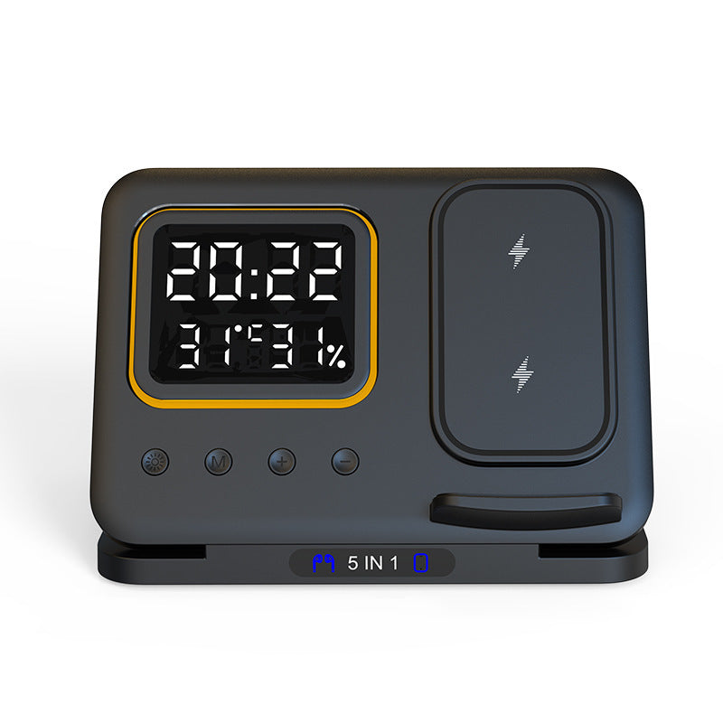 15W 5-in-1 Wireless Charging Stand with LED Alarm Clock