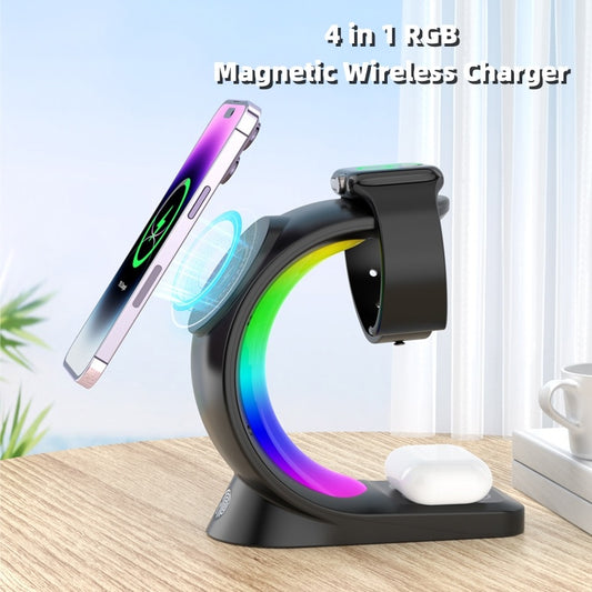 4-in-1 Magnetic Wireless Charger – Fast Charging with Ambient Light