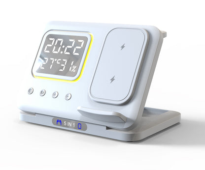 15W 5-in-1 Wireless Charging Stand with LED Alarm Clock